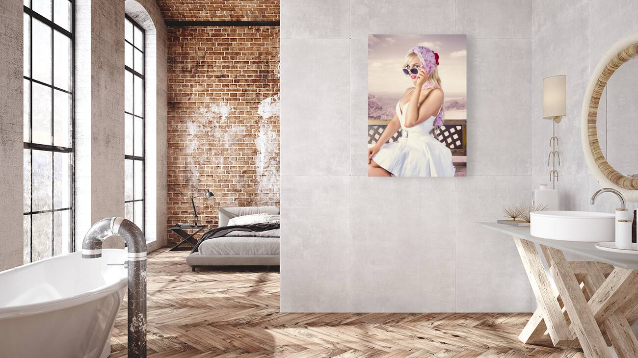 Beautiful retro fashion girl. australian landscape Reproduction