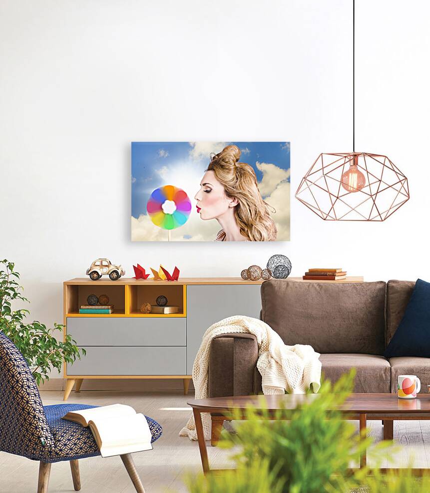 Makeup beauty girl blowing hair colors palette Reproduction