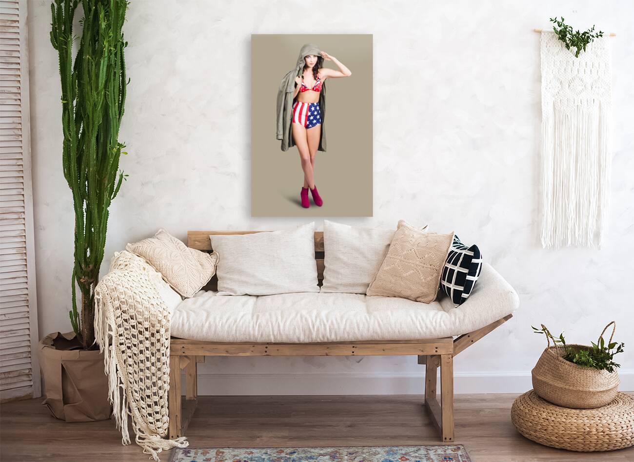 American army pinup girl. Stars and stripes salute Reproduction