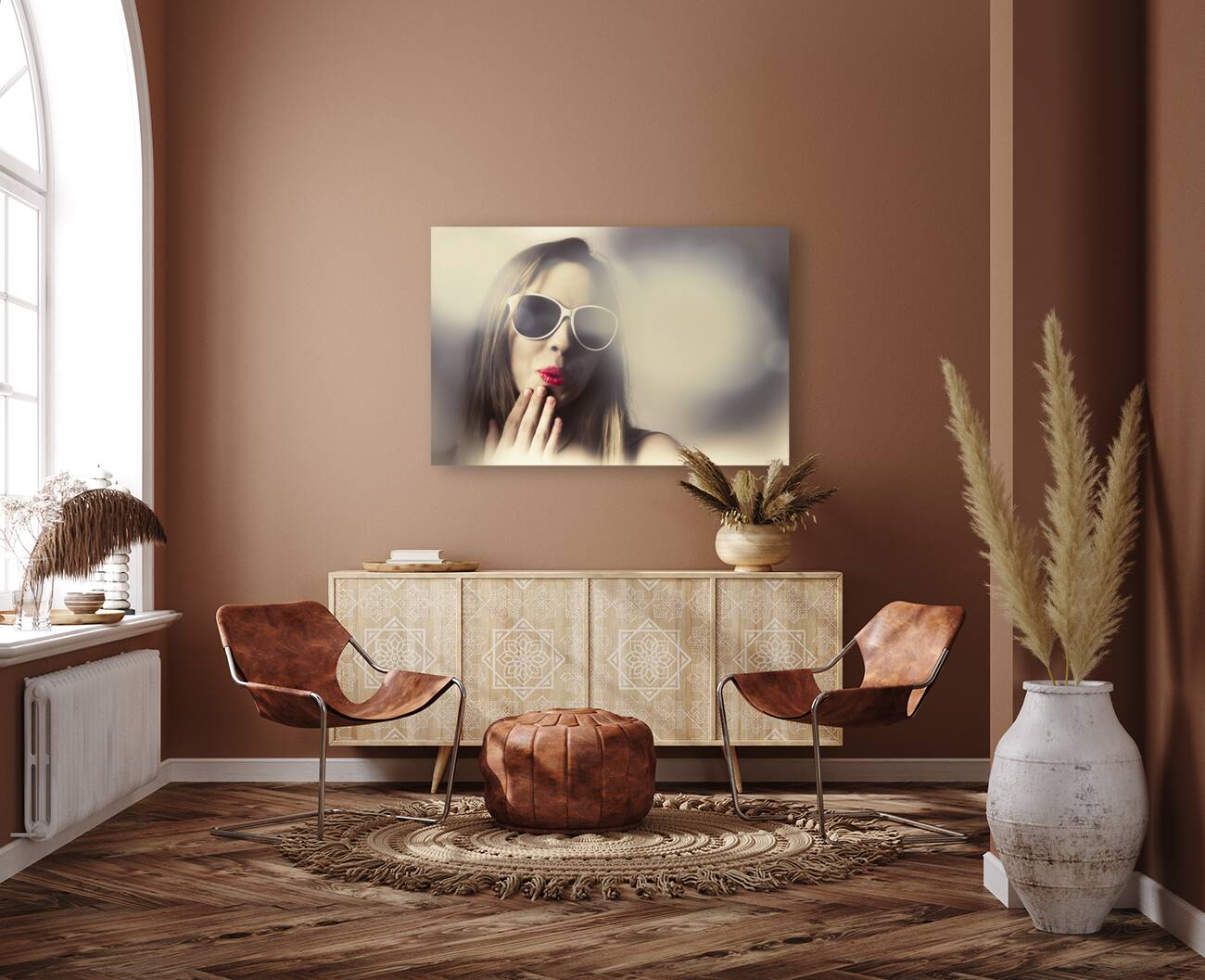 Surprised pinup girl in retro fashion makeup Reproduction