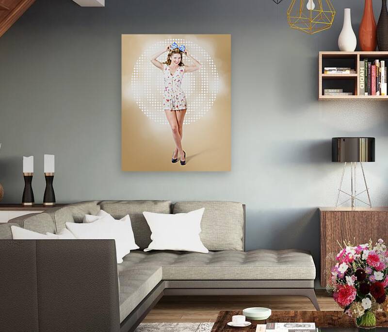 Modelling pinup girl wearing bow hair accessory Reproduction