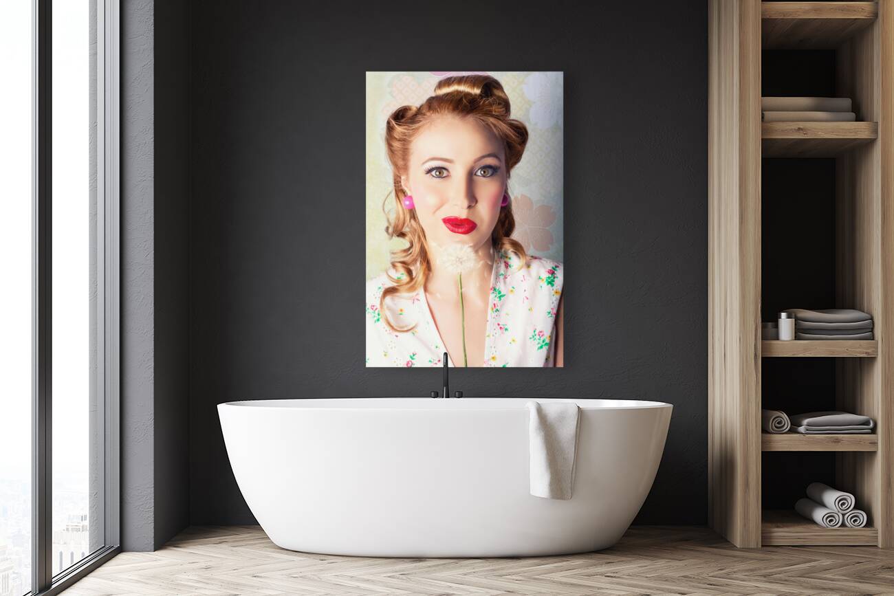 Spring Beauty. Beautiful Retro Girl Blowing Flower Reproduction