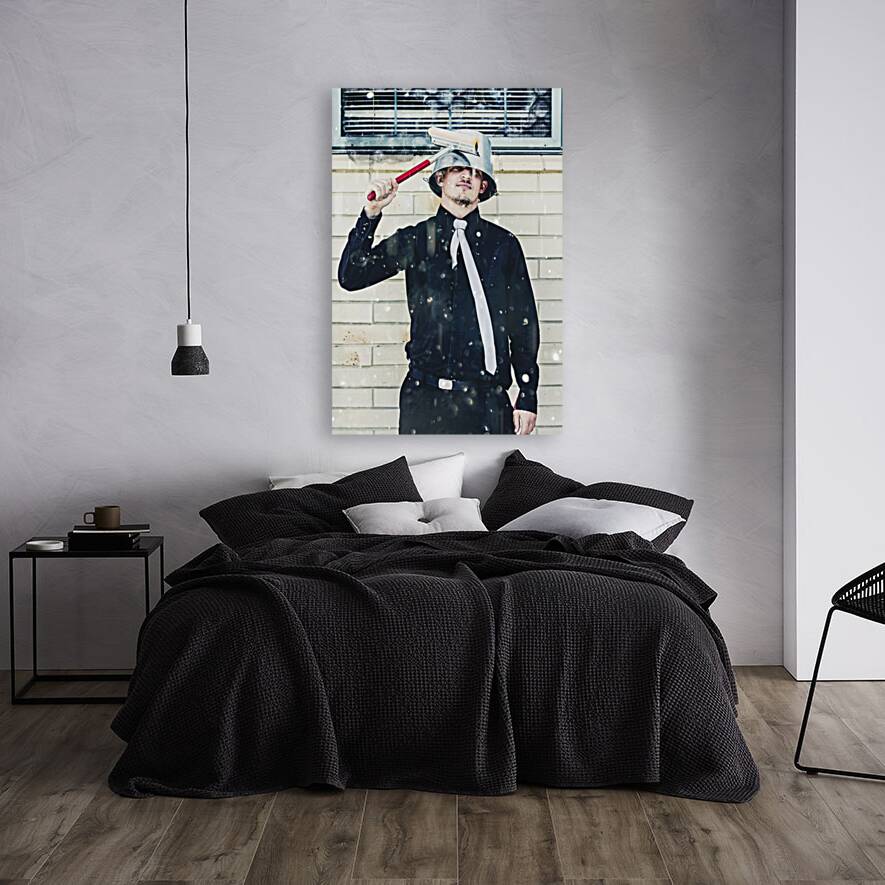 Funny cleaner man ready for action Reproduction