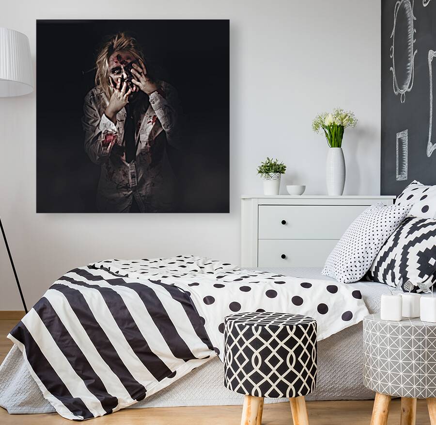 Dark halloween portrait. Scary evil zombie Reproduction