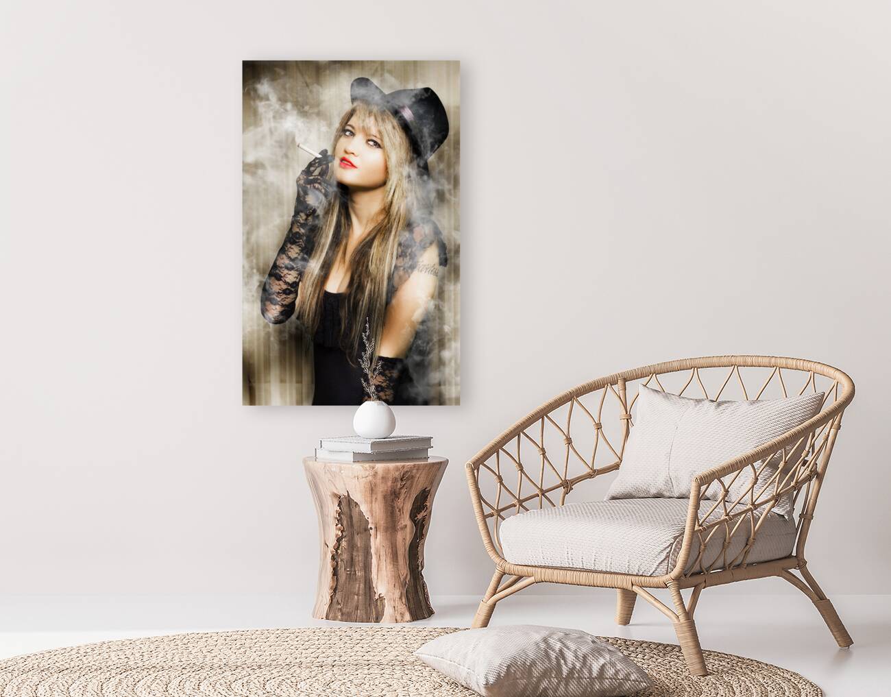 Female retro pinup model with smoke Reproduction