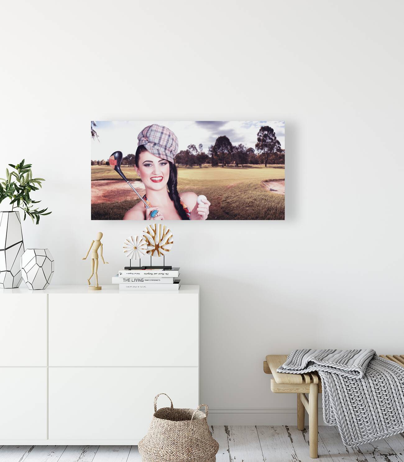 Portrait of a smiling retro female golfer Reproduction