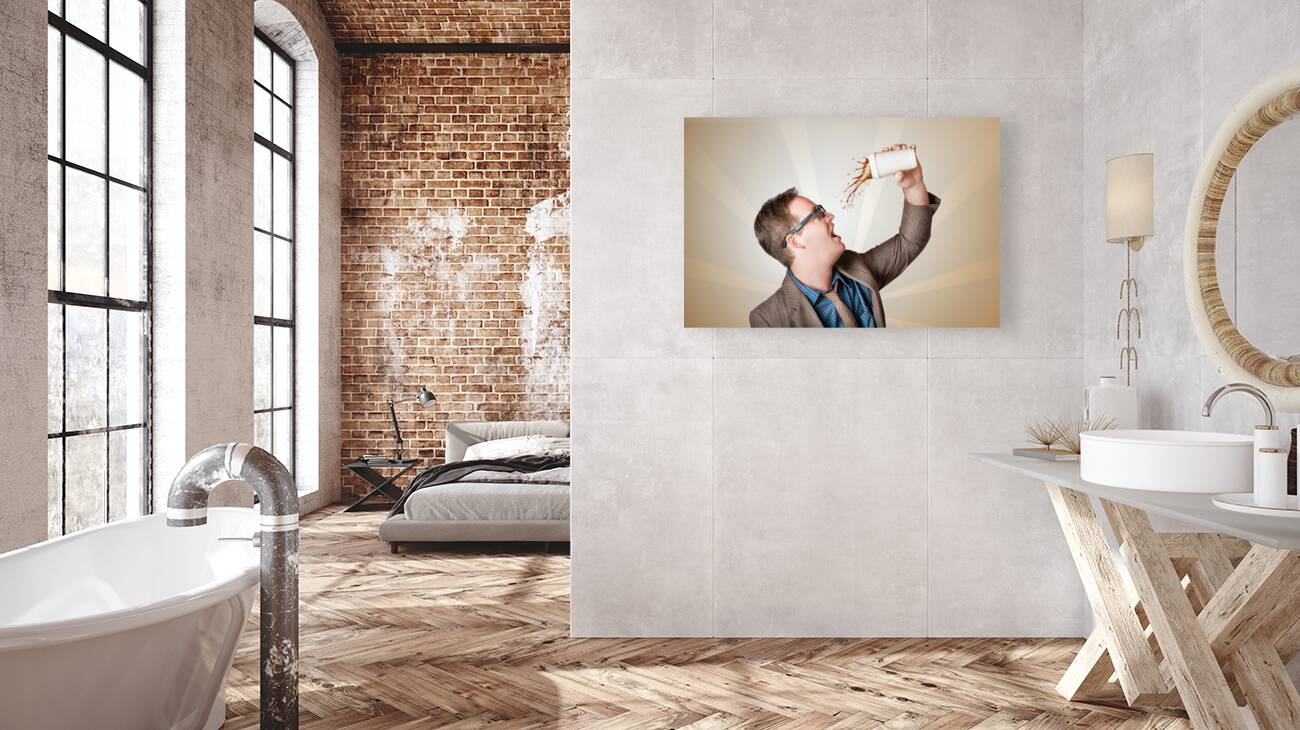 Business man drinking a quick coffee on the go Reproduction