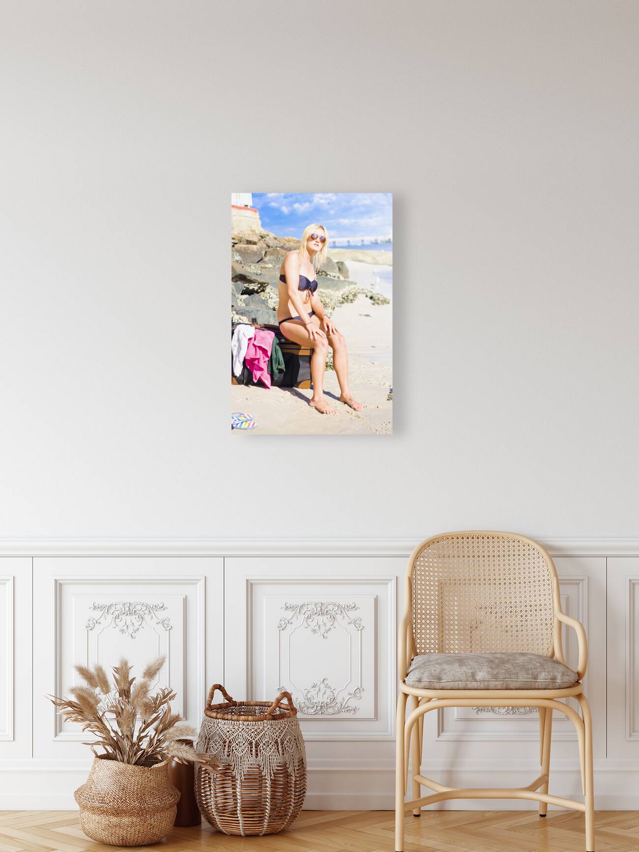 Traveling Tourist With Suitcase On Beach Vacation Reproduction