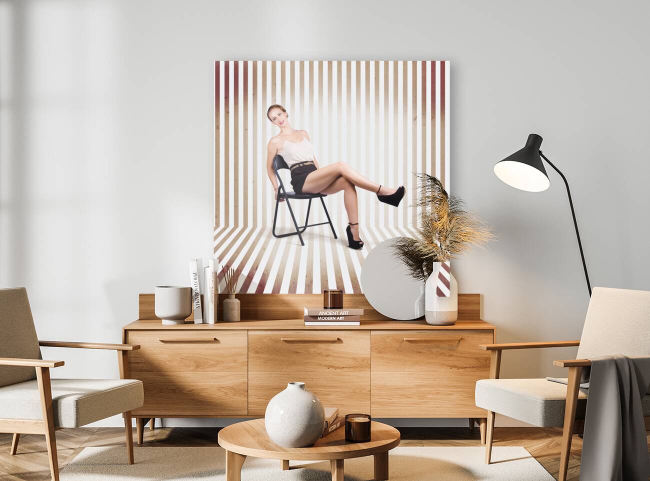 Stylish Brunette Pinup Woman In Vintage Interior Reproduction