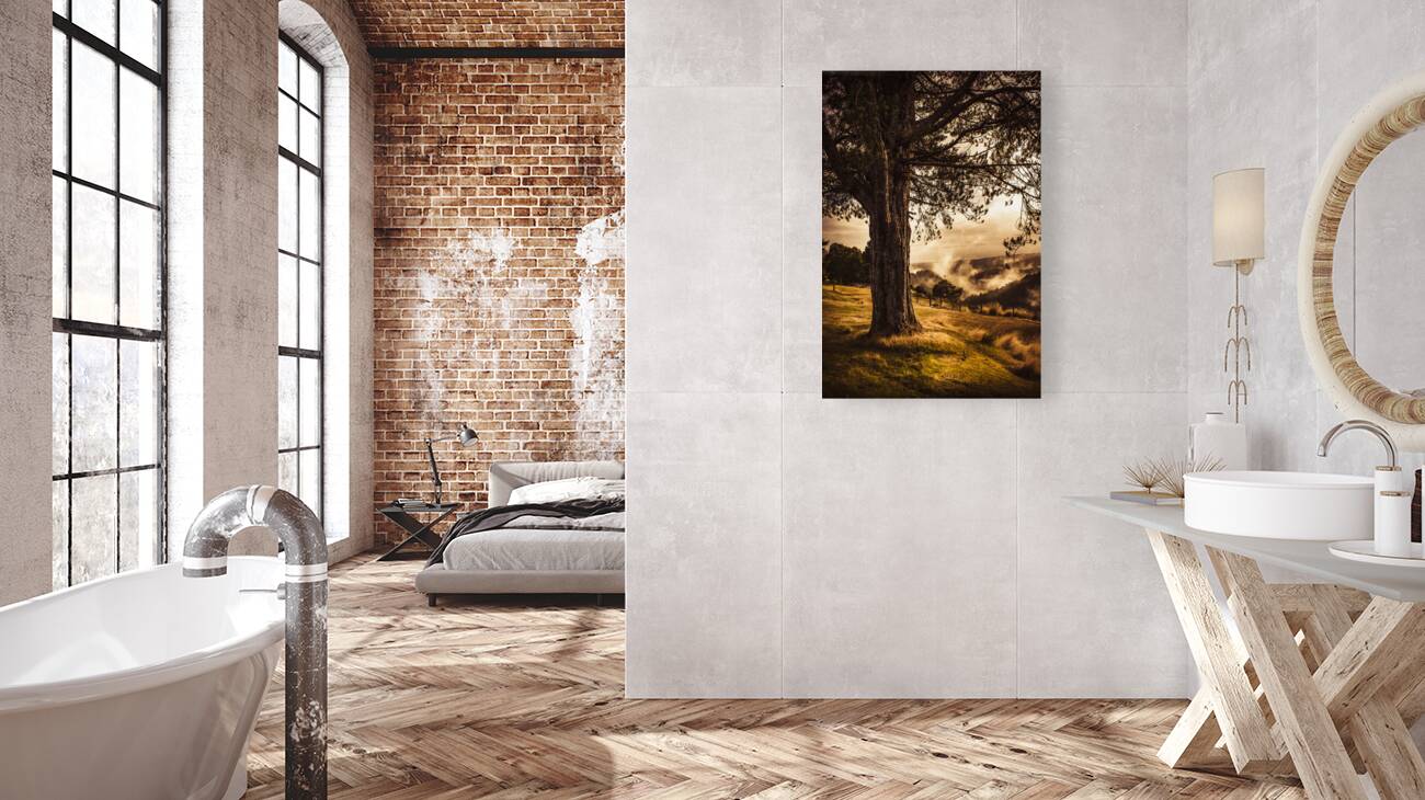 Beautiful autumn tree landscape in a serene park Reproduction