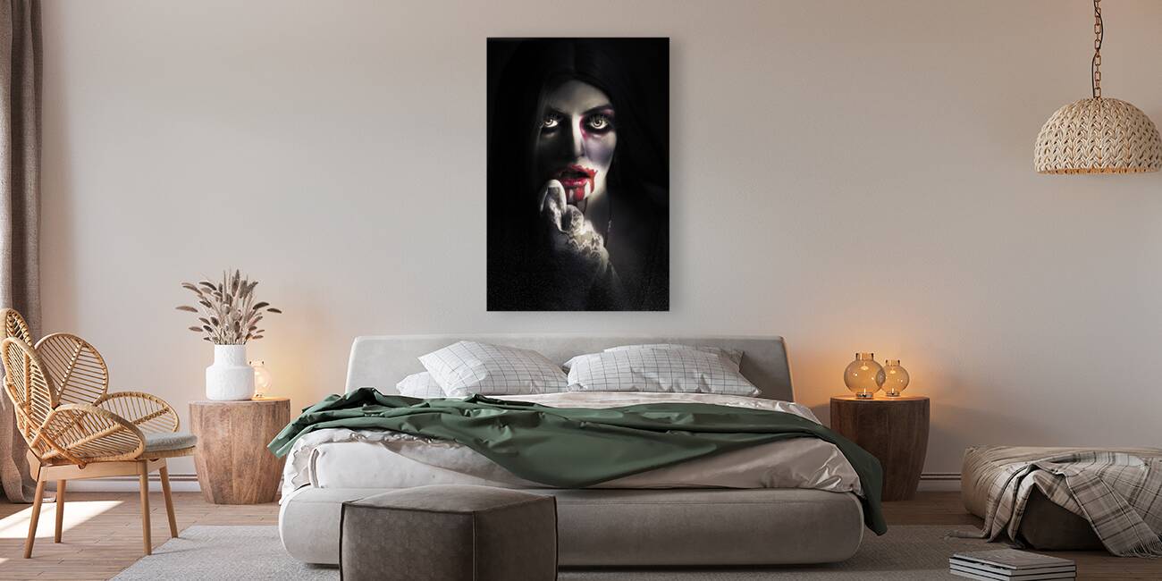 Scary vampire woman. Bloody halloween horror Reproduction