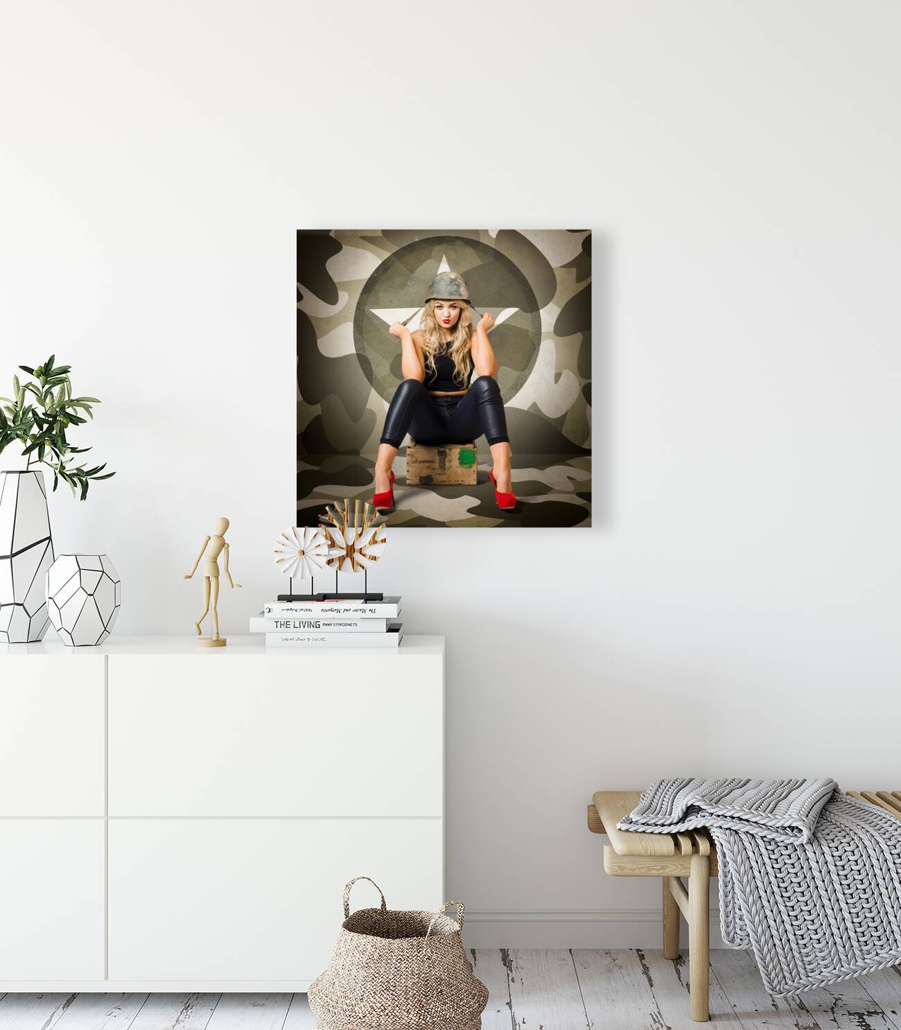 Beautiful army pinup woman on ammo box Reproduction