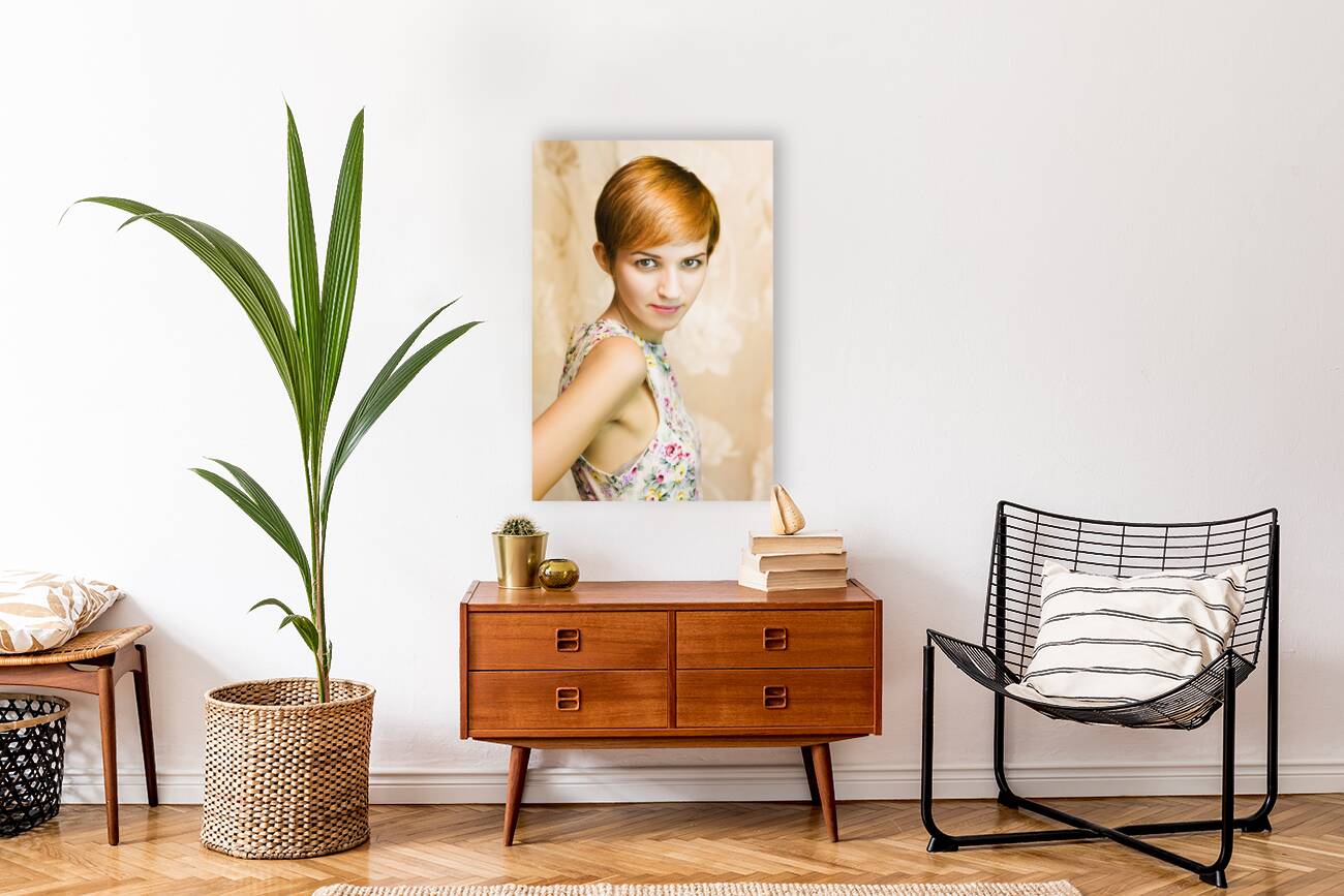 Short haired girl in floral dress Reproduction