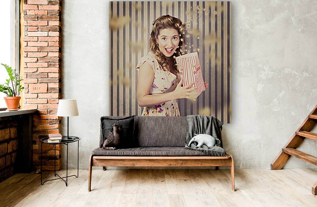 Young girl at the cinema watching halloween movie Reproduction