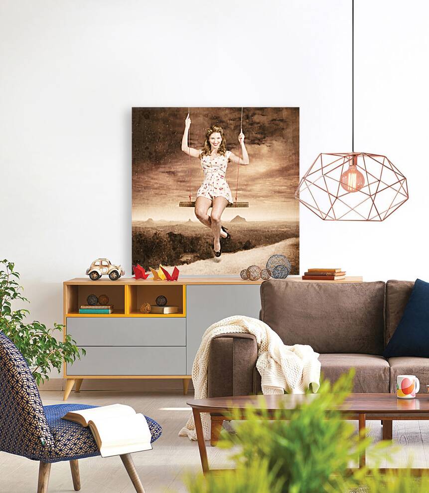 Pin-up beauty enjoying summer rain in Australia  Reproduction