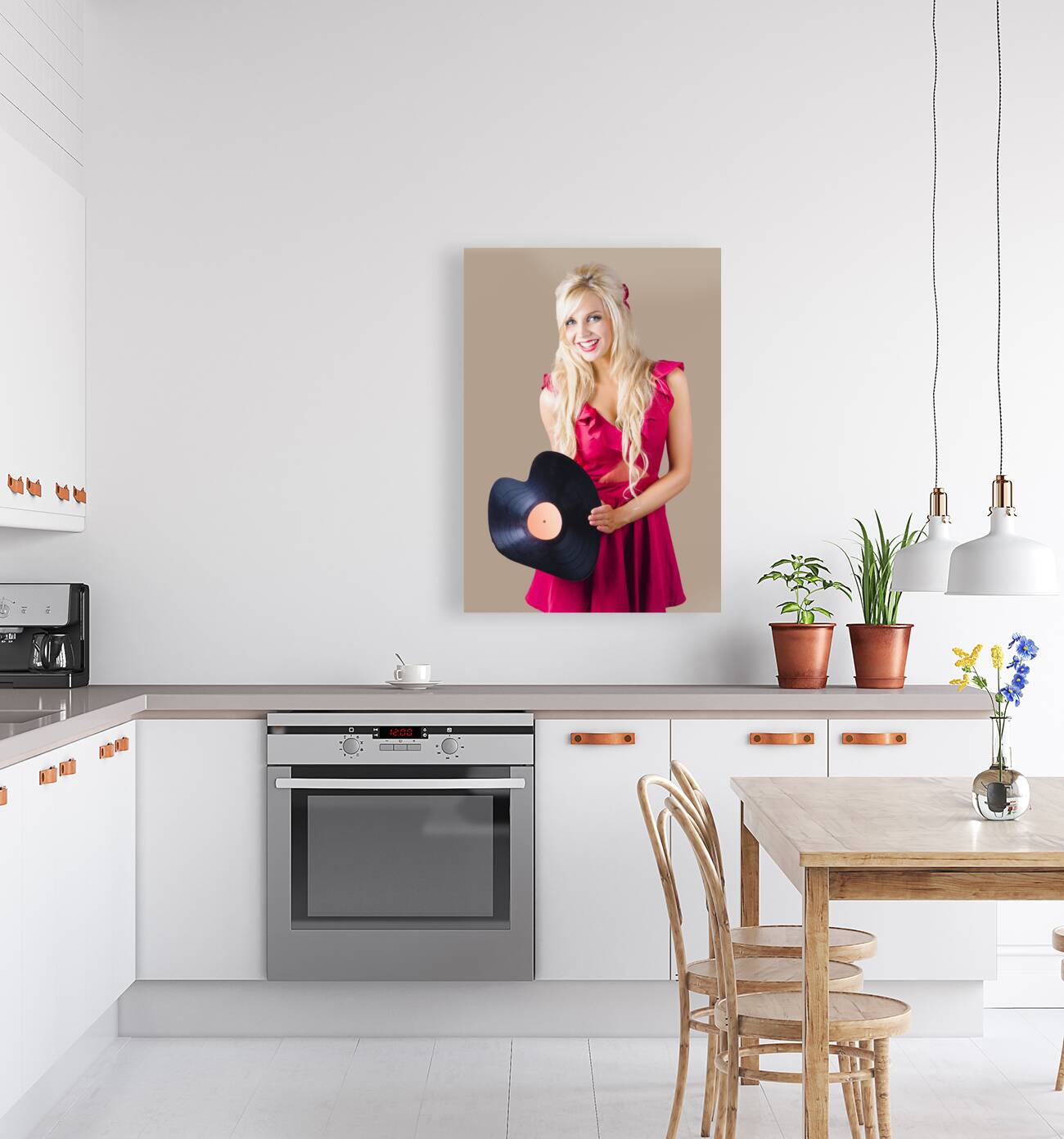 Beautiful Blonde with Heart-Shaped Record Reproduction