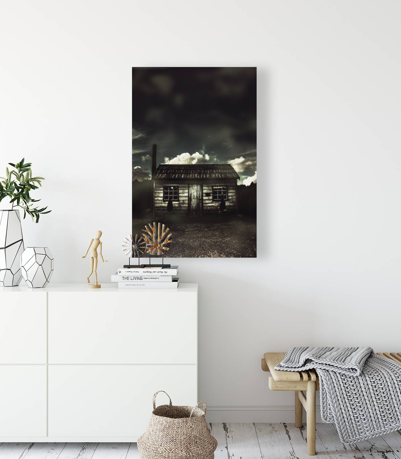 Spooky old abandoned house in dark forest Reproduction