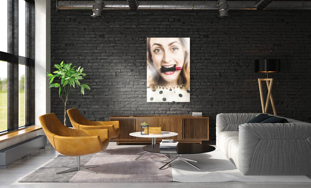 Cosmetic pin up with lipstick smile Reproduction