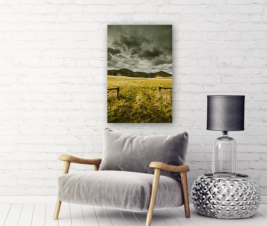 Storm covered winter farmland Reproduction