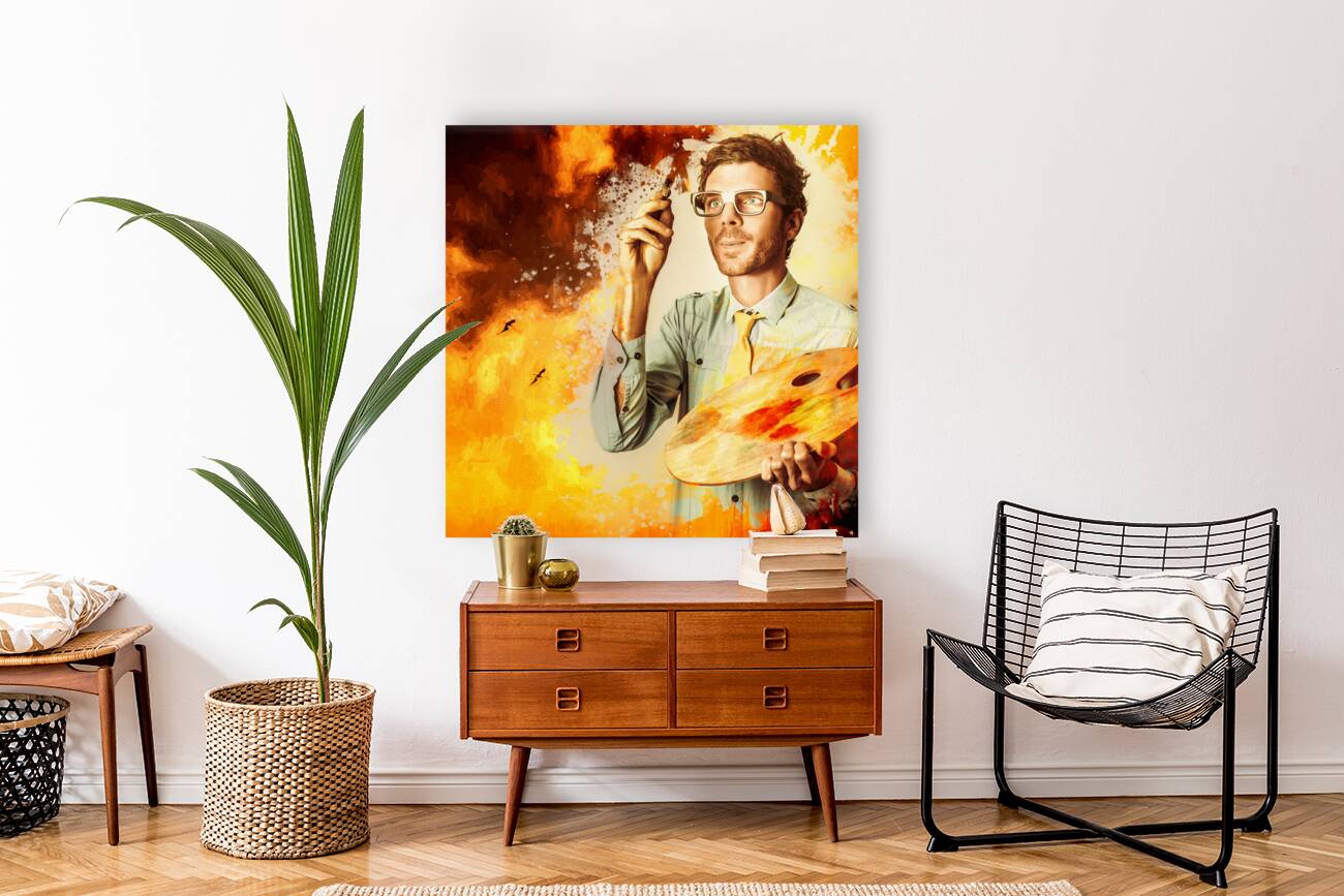 Visual fine art student painting an oil artwork Reproduction