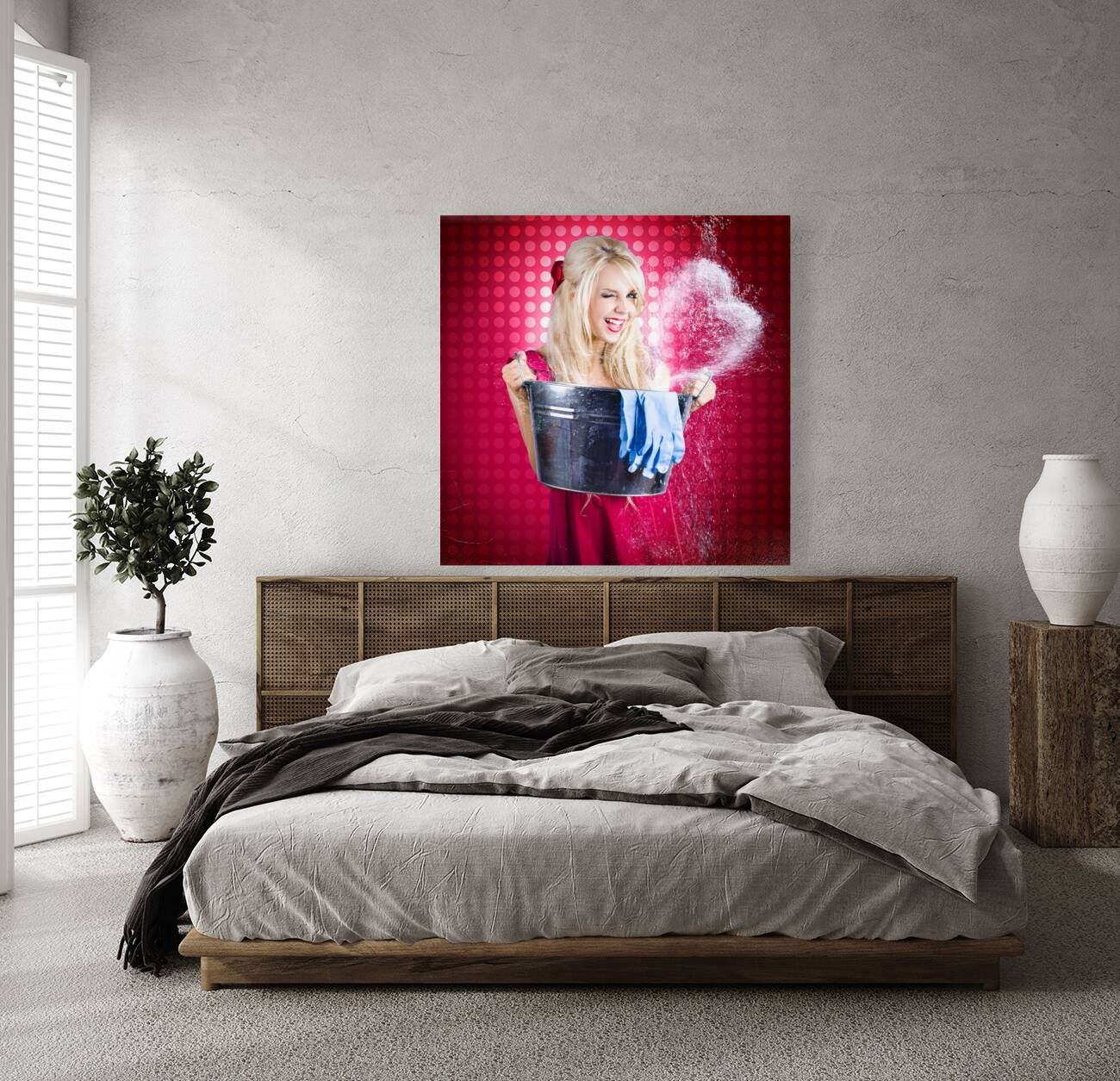 60s Retro Cleaning Lady With Metal Water Bucket Reproduction