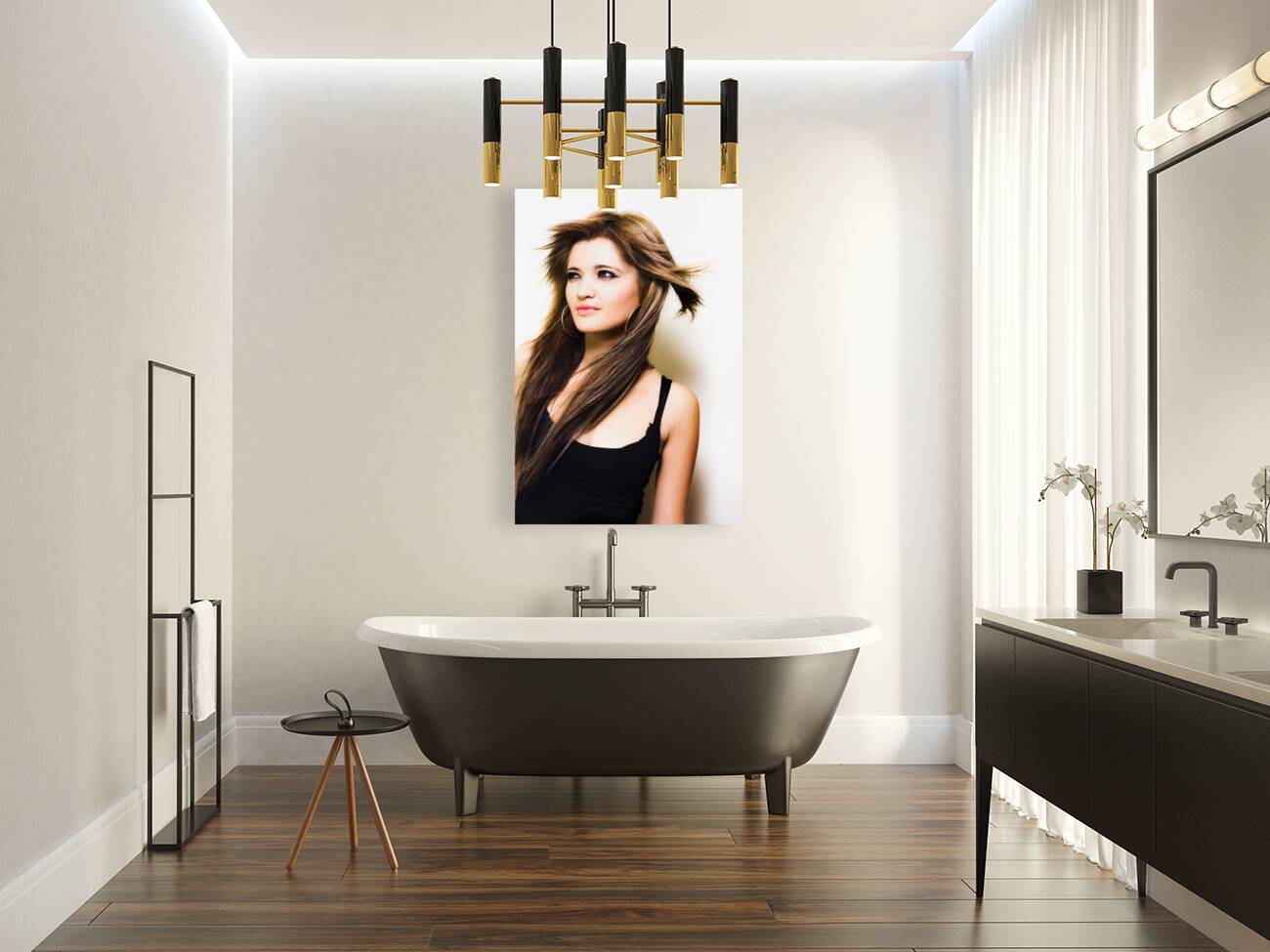 Female fashion model with wind blown hair Reproduction