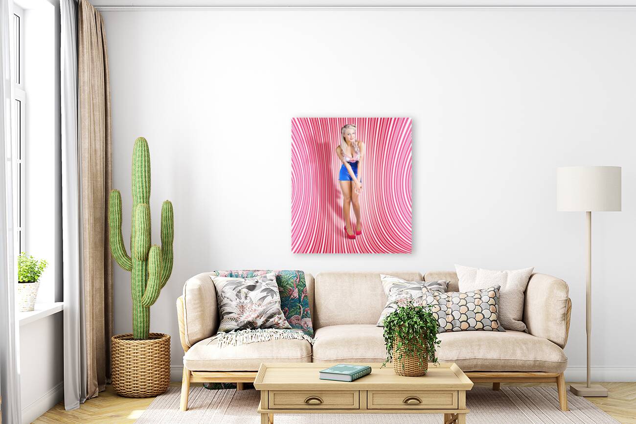 Retro Pinup Beauty On Psychedelic Background Reproduction