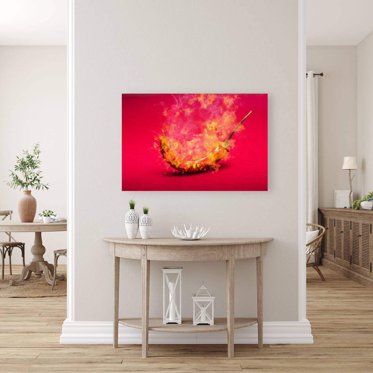 Burning red hot chili pepper. Mexican food Reproduction