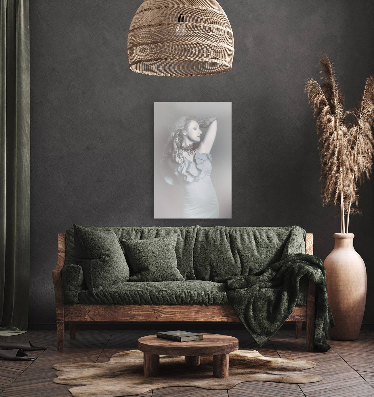 Mystery woman in blue dress and black choker Reproduction