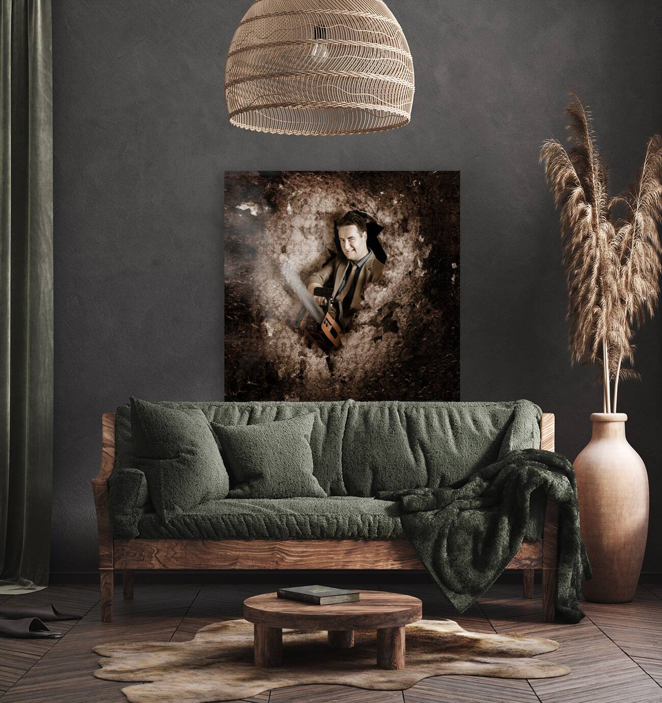 Businessman hero leading way. Strength and courage Reproduction