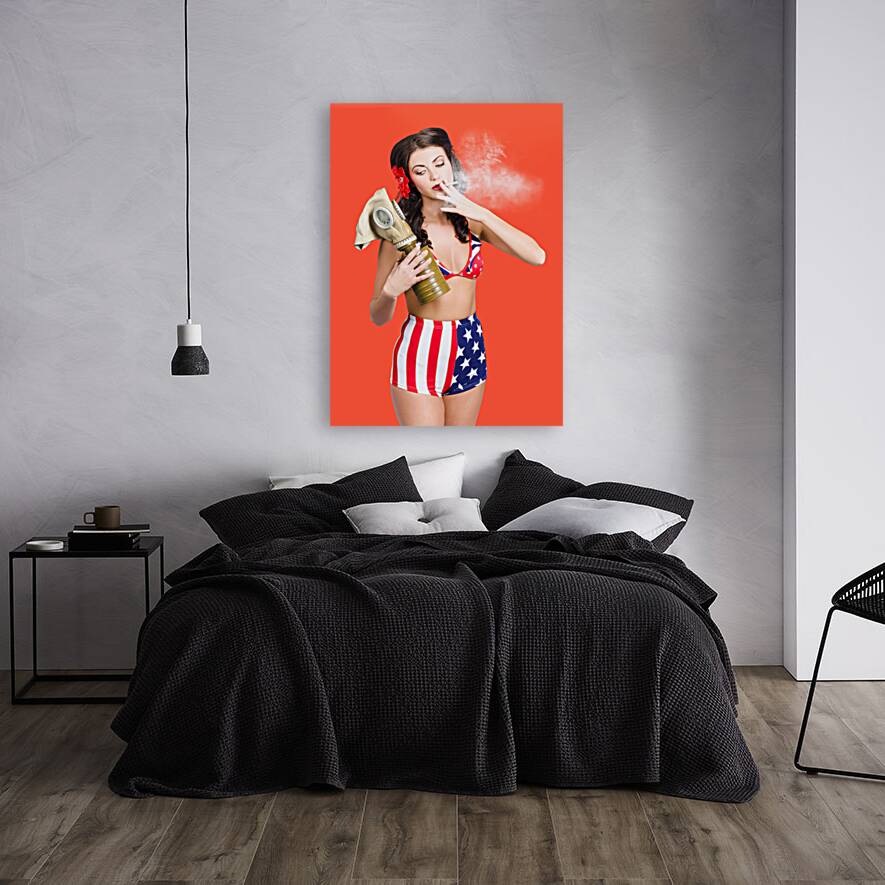 American military pin up girl holding gasmask  Reproduction