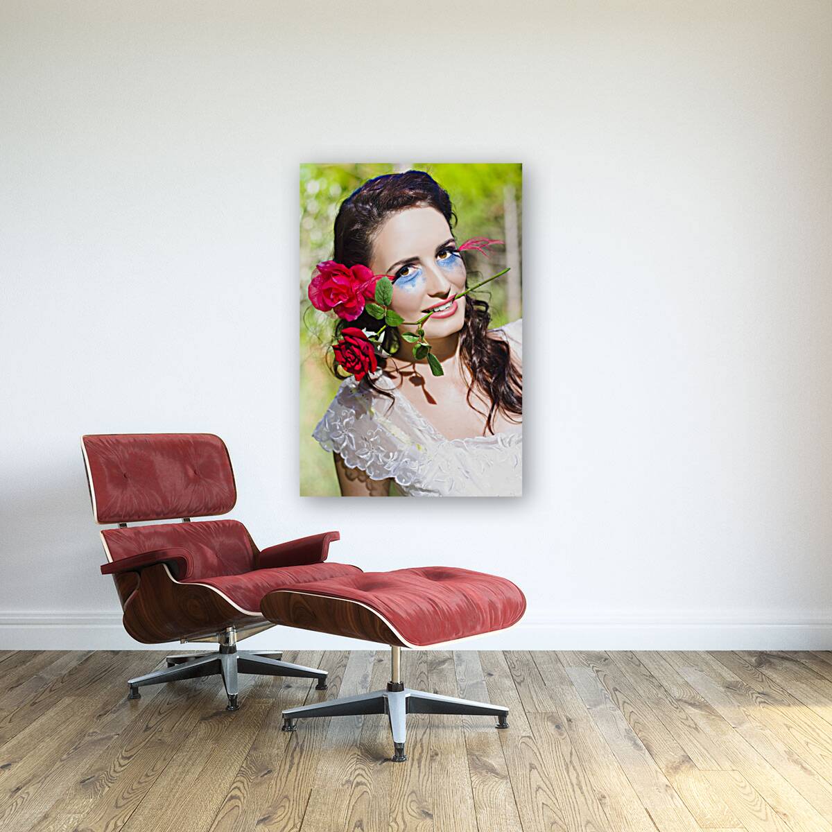 Woman With Red Roses Reproduction