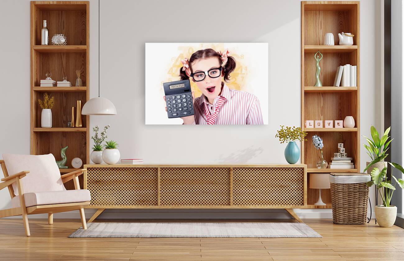 Education Math Tutor Holding Numbers Calculator Reproduction