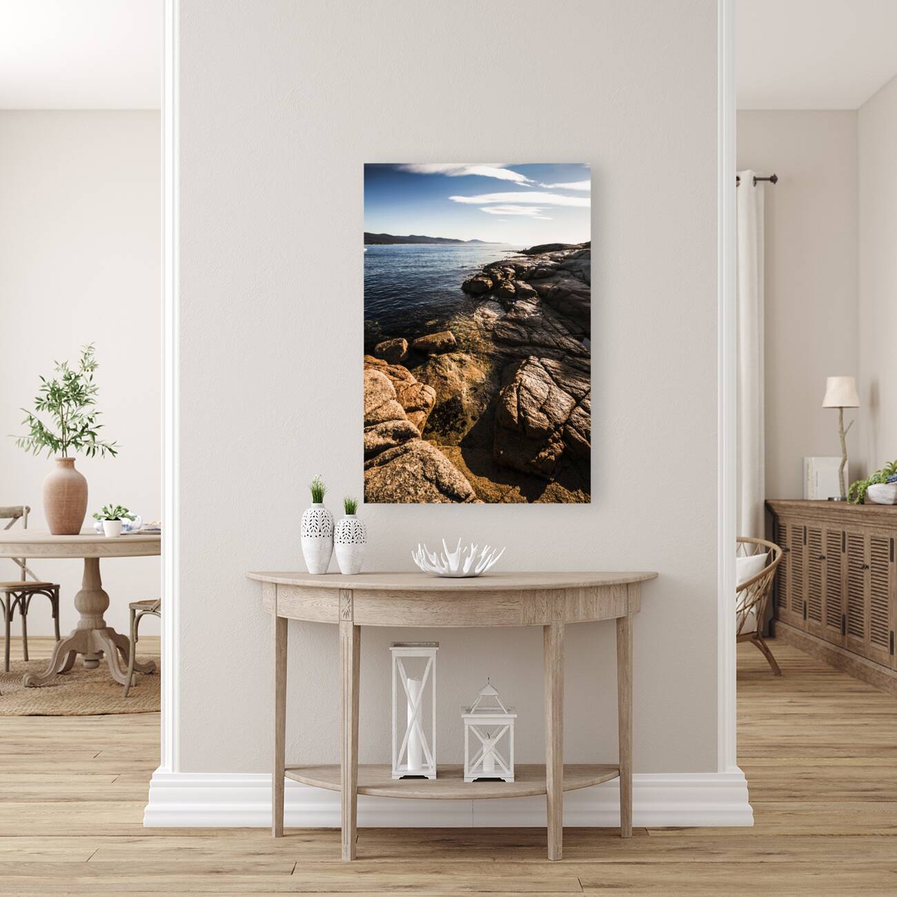 Beautiful rock covered coastline Reproduction