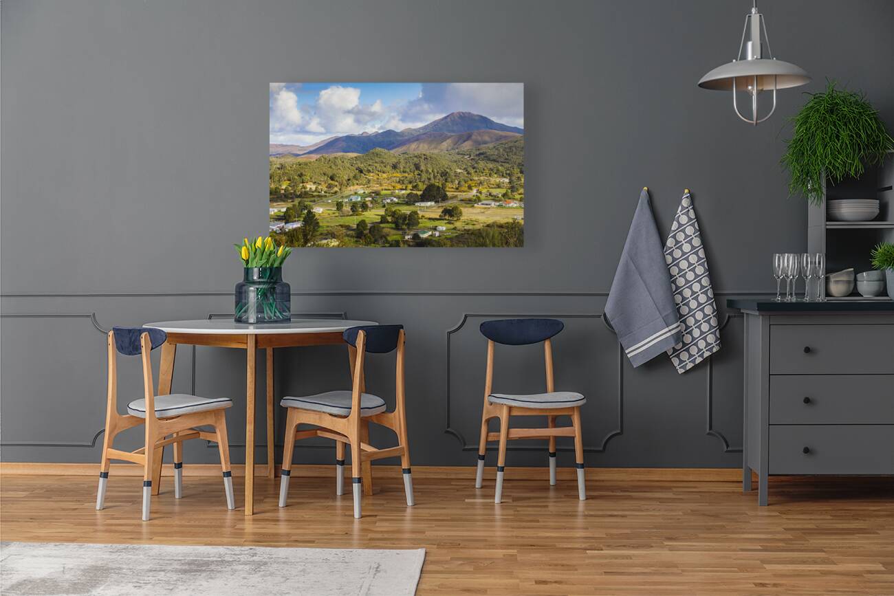 Rural landscape with mountains and valley village Reproduction