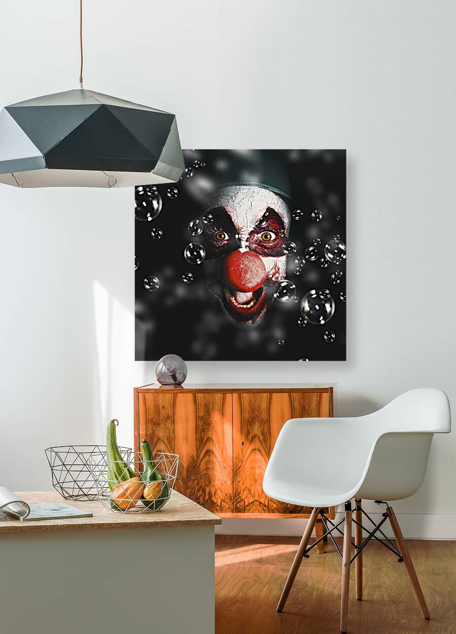 Scary horror circus clown laughing with evil smile Reproduction