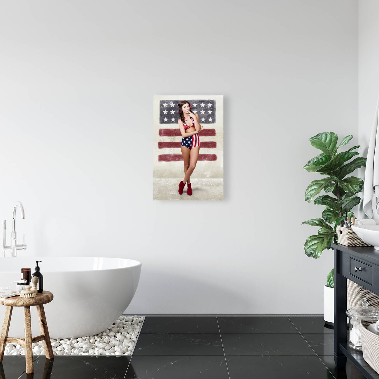 Grunge pin up woman in american fashion style Reproduction