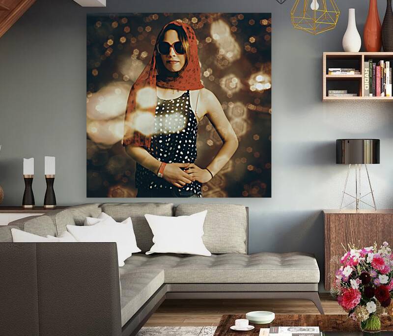 Model at a runway catwalk show during fashion week Reproduction