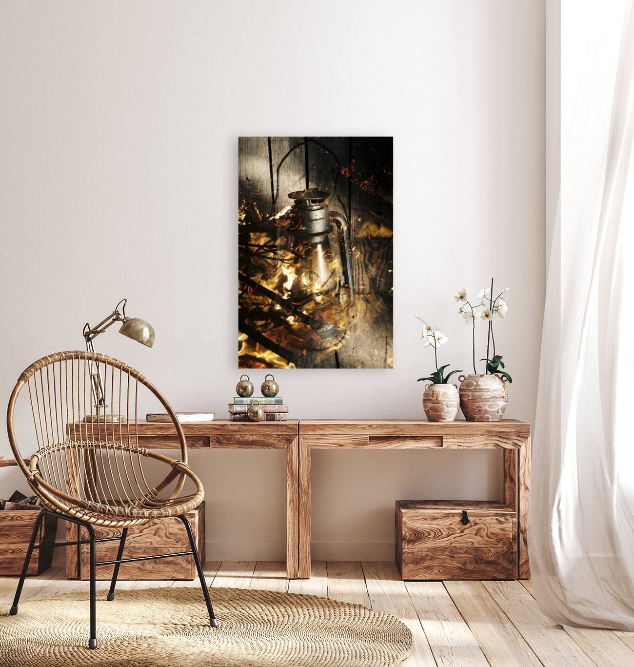 Cosy open fire. Cottage artwork Reproduction