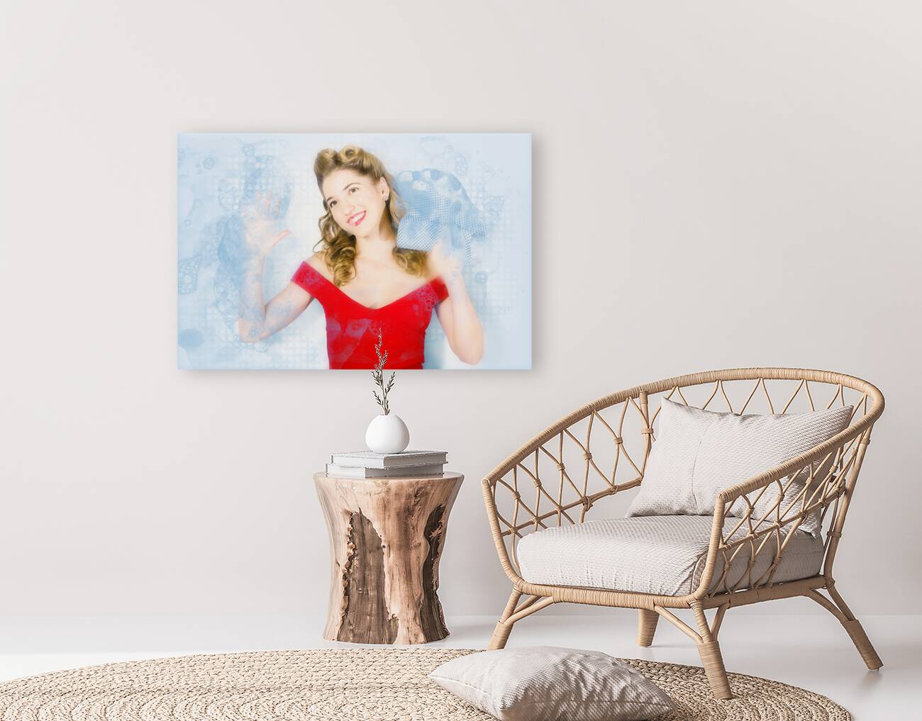 1960s house work pinup woman cleaning glass window Reproduction