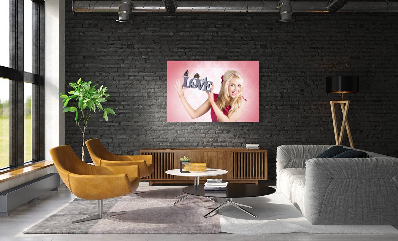 Affectionate blonde woman with love butterflies Reproduction