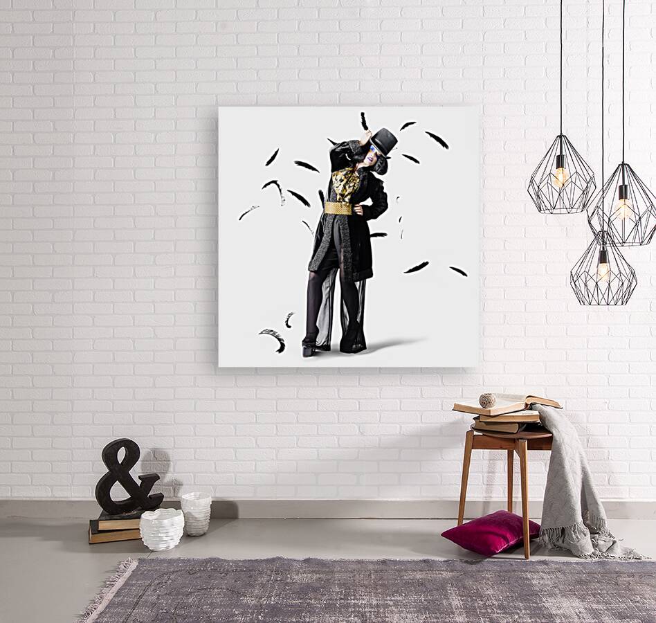 Entertainer dancing among falling feathers Reproduction