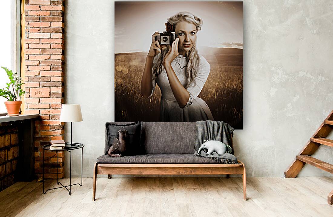 Young Female Photographer With Vintage Camera Reproduction