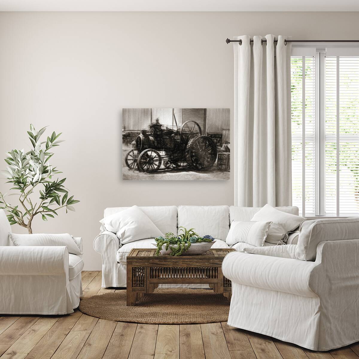 Vintage tractor drawing in industrialised 1900s Reproduction