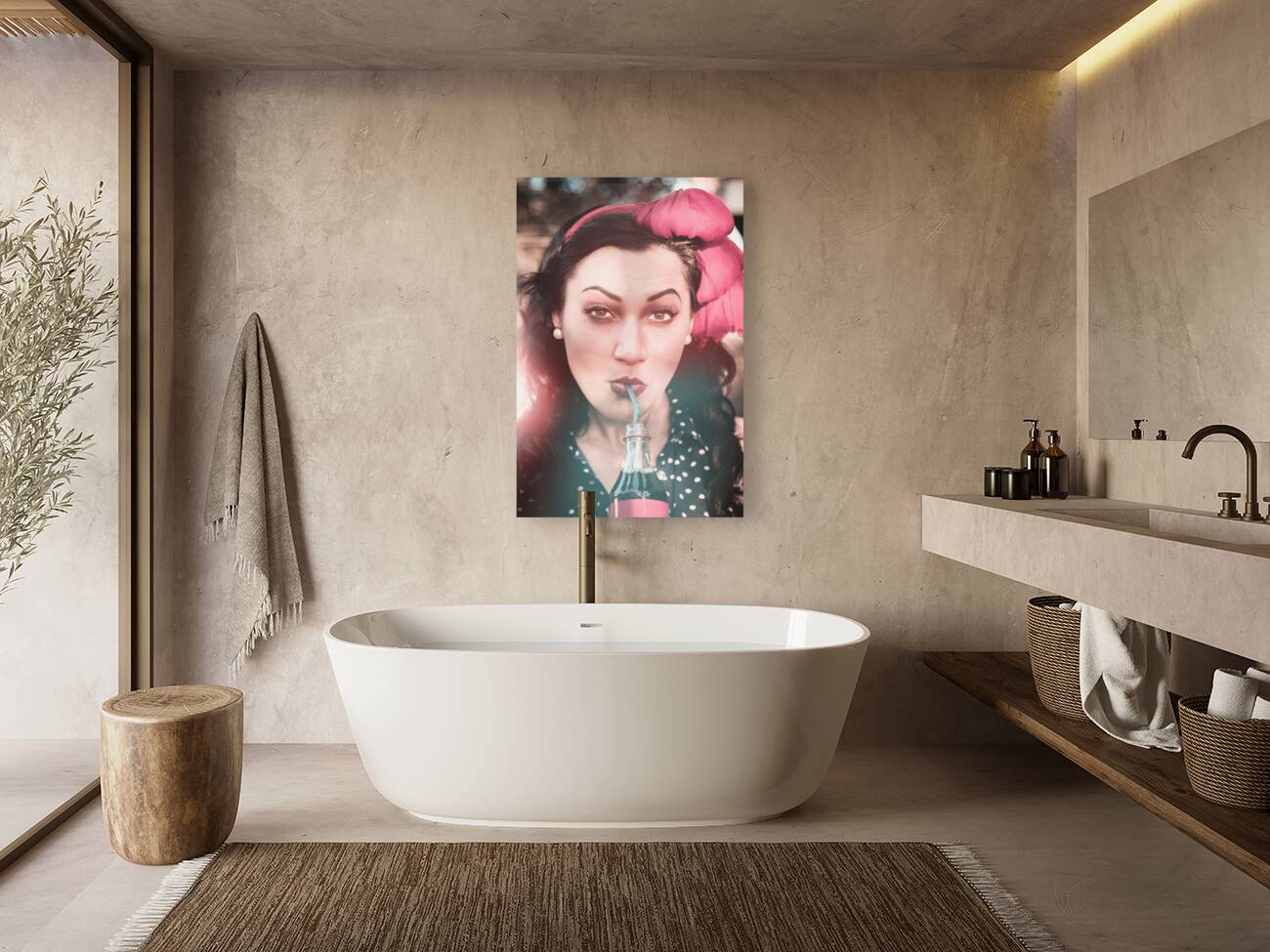 50s pin up girl drinking soda at roadside drive-in Reproduction