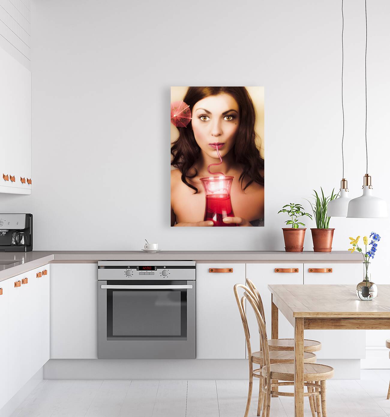 Pinup poster girl drinking at retro cocktail party Reproduction