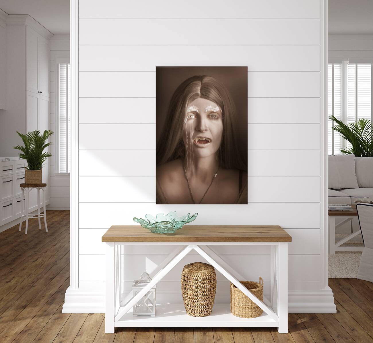 Vintage halloween portrait. Gothic vampire girl Reproduction