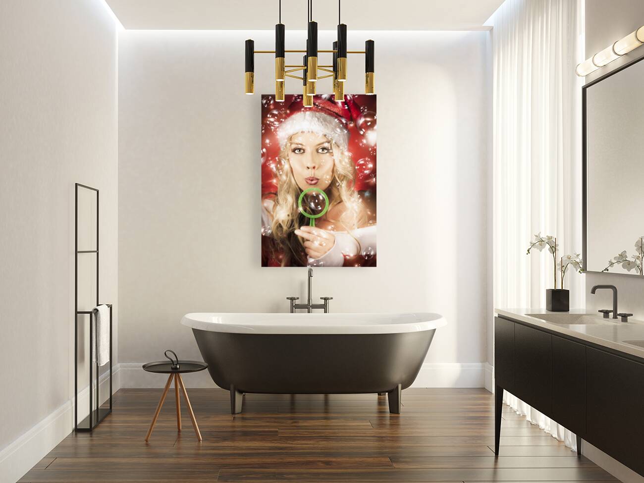 Beautiful Female Santa Making Christmas Wish Reproduction