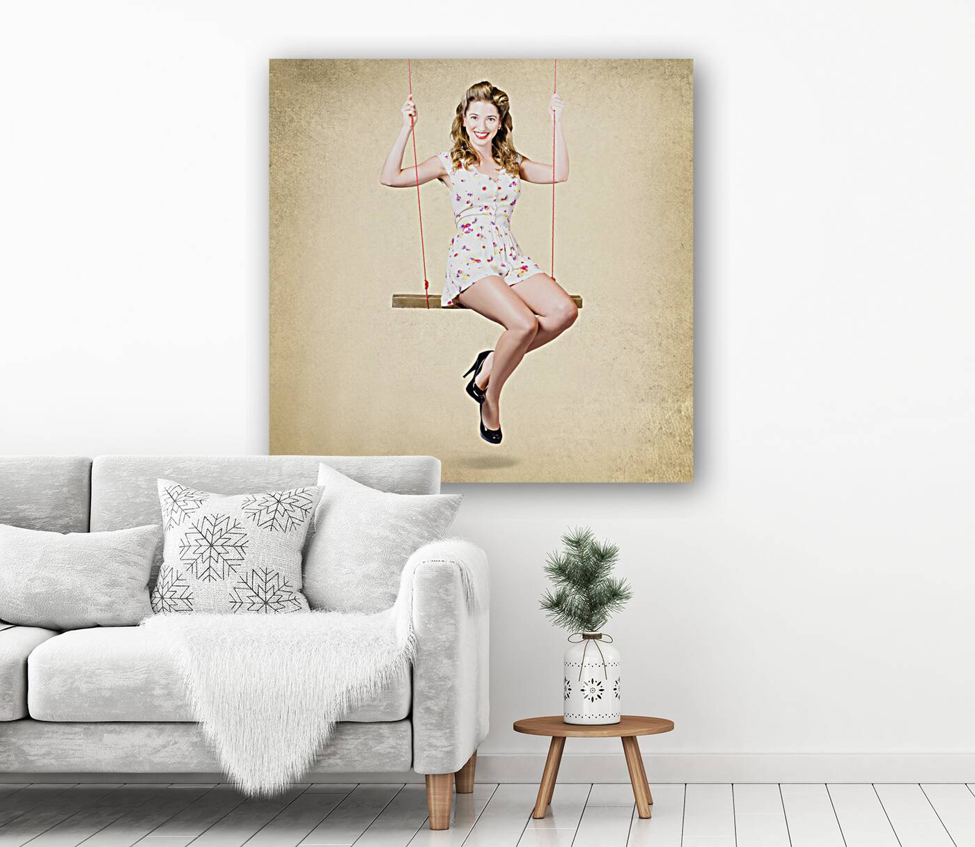 Pinup woman in retro makeup and 50s hair style Reproduction