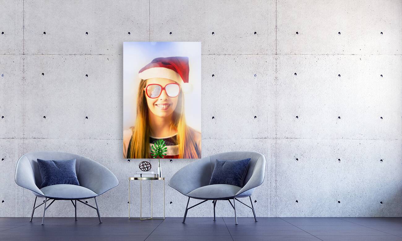 Santa hat woman celebrating Christmas in Australia Reproduction